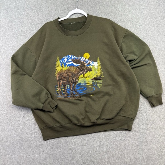 American Vintage Other - Vintage Nature Crewneck Sweatshirt Mens XL Moose Duck Green 90s Cozy Earth Tone